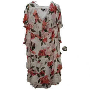 Slny Womens White Floral Short Sleeve V Neck Below The Knee dress